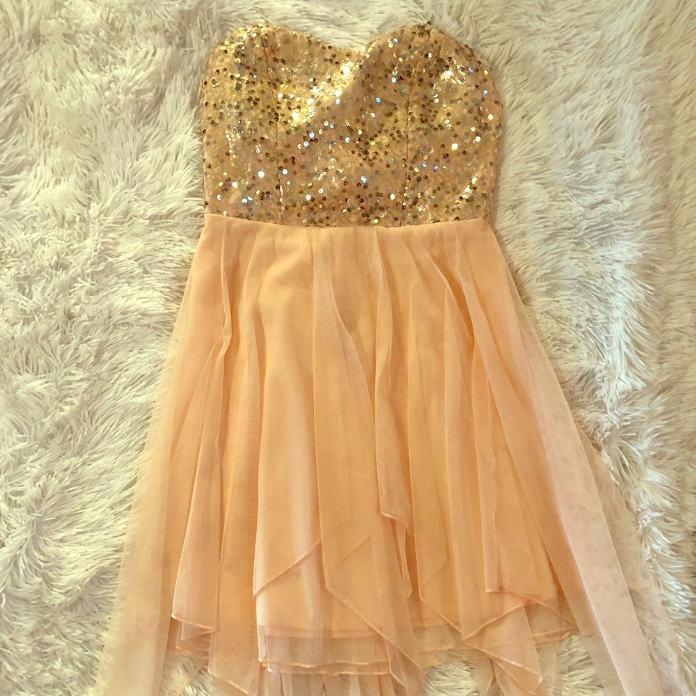 Speechless Rose Gold Chiffon/Sequin Valentine’s Cocktail Dress